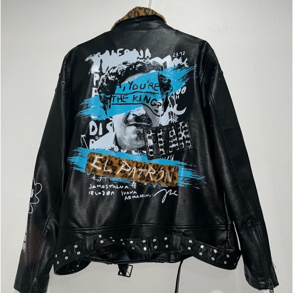 luxury rebel Other - Men’s R3bel Leopard Collar “El Patron” Pablo Escobar Biker Jacket